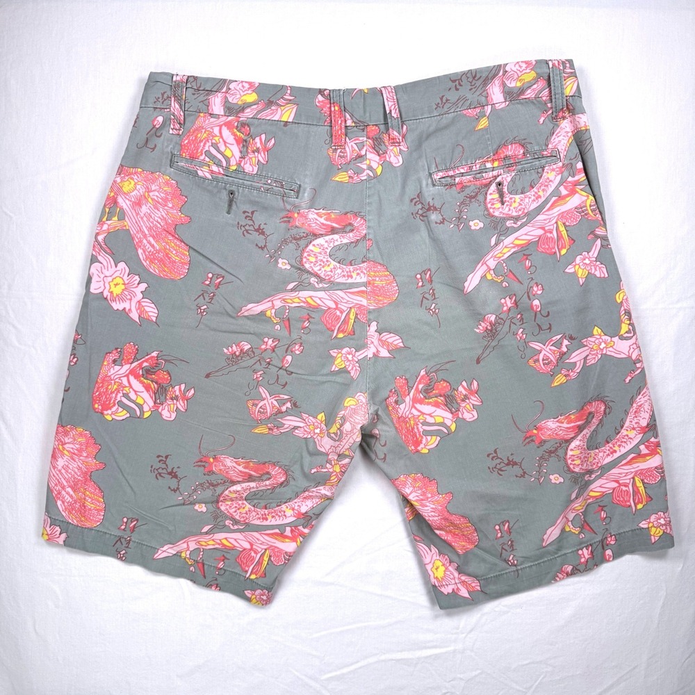 Zara Man Floral Shorts Men's 36 Gray Pink Flat Front Casual Summer - Picture 2 of 9